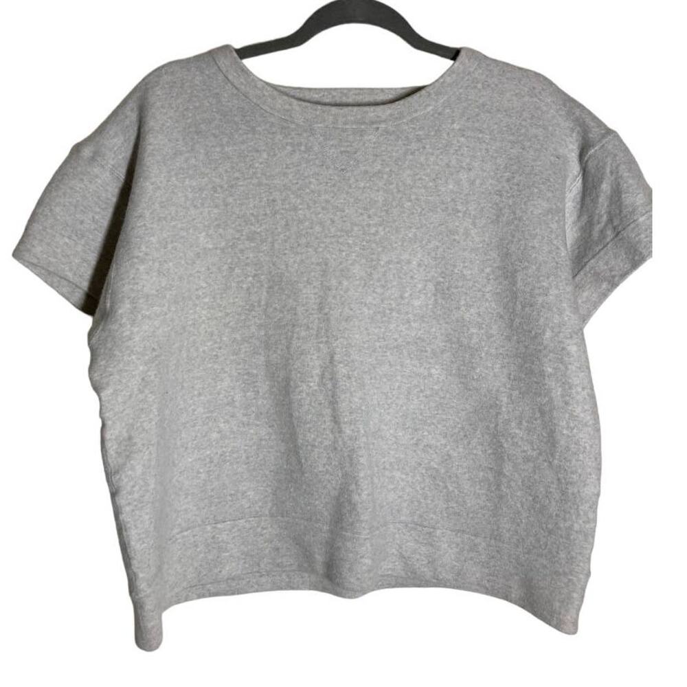 J Crew Gray 100% Wool Cropped Crewneck Short Sleeve Sweater - XL